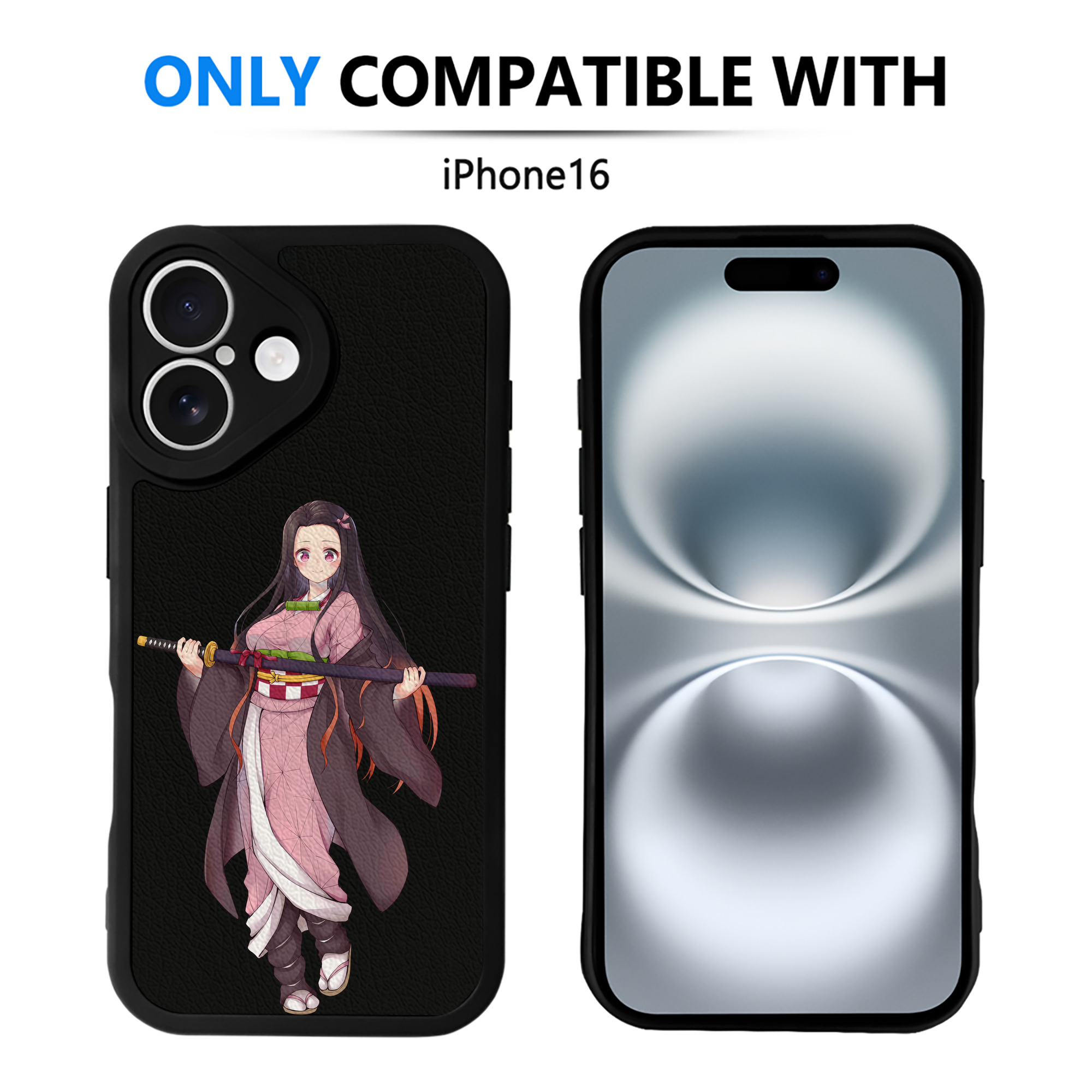 （画像用） 鬼滅の刃（きめつのやいば）竈門 禰󠄀豆子／かまど ねずこ Kamado Nezuko 【iPhone 16シリーズ対応】シリコンスマホケース（レザー調） 材質：シリコン